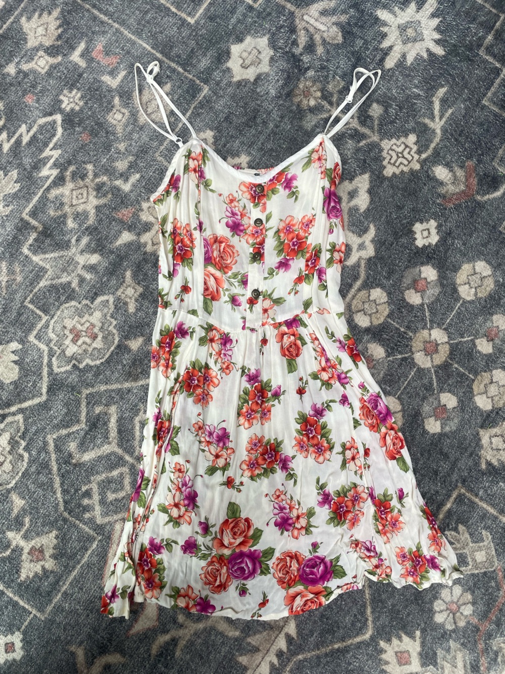 La Hearts White Sundress with Pink & Orange Floral Trim